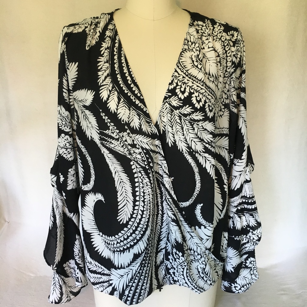 INC Black and White Bell Sleeve Blouse M